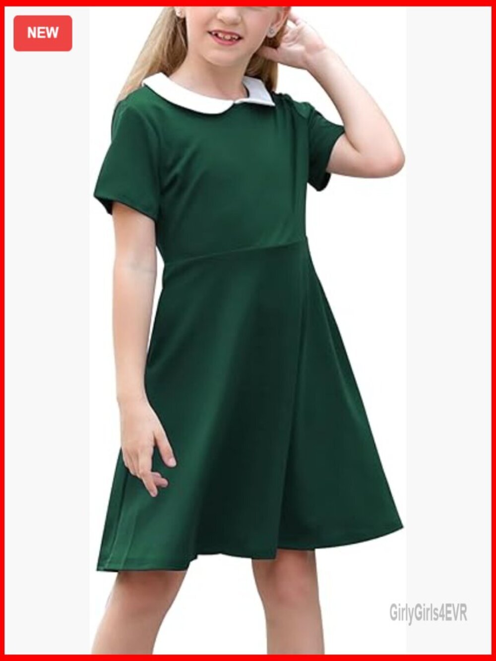 Girls Vintage Collar Fit Flare Skater Party Dress with Pockets 4-14 Years